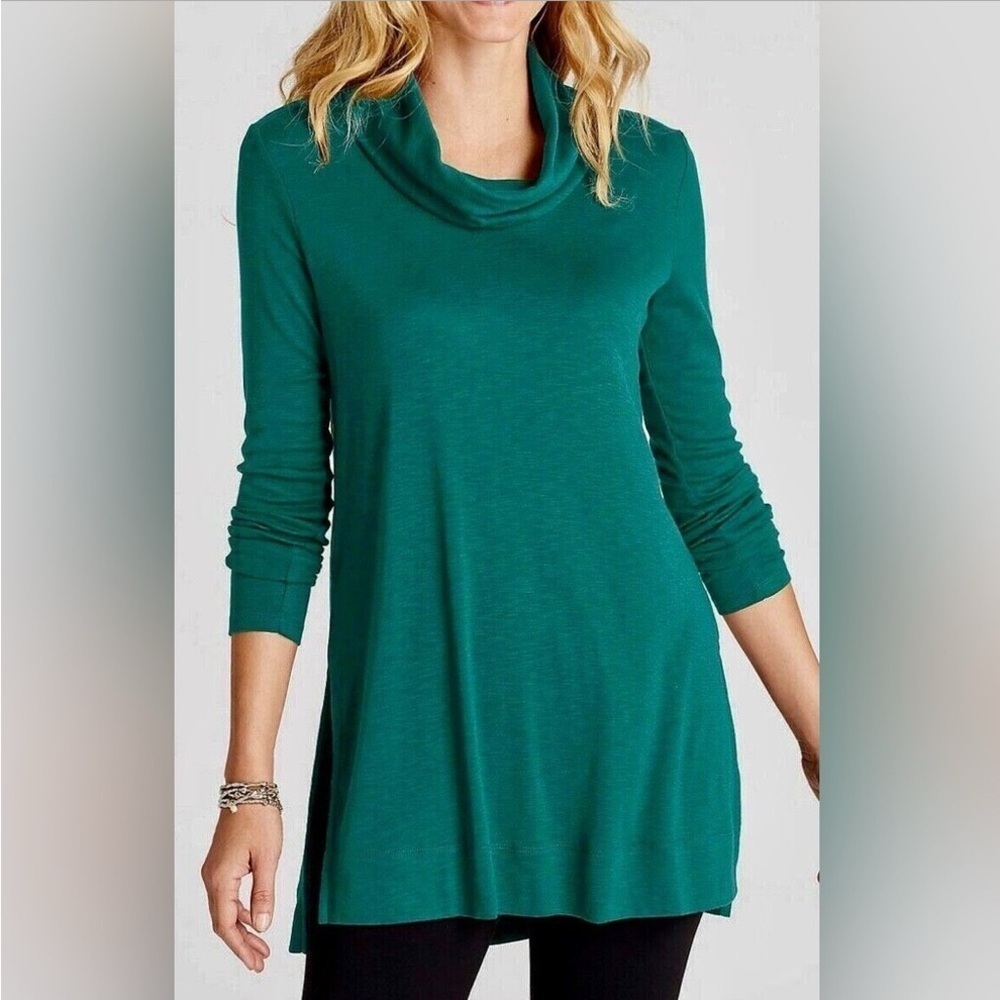 J Jill XL Tall Pima Cotton Cowl Neck Tunic Top Green